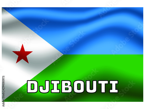 Djibouti Waving national flag with name of country, for background. original colors and proportion. Vector illustration symbol and element, from countries set
