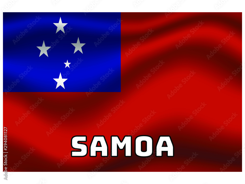 Samoa Waving national flag with name of country, for background. original colors and proportion. Vector illustration symbol and element, from countries set Samoa Waving national flag with name of country, for background. original colors and proportion. Vector illustration symbol and element, from countries set