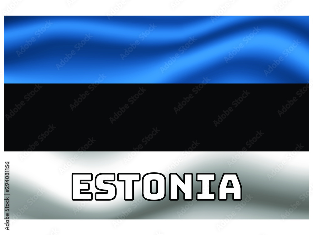 Estonia Waving national flag with name of country, for background. original colors and proportion. Vector illustration symbol and element, from countries set
