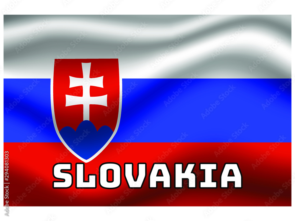 Obraz premium Slovakia Waving national flag with name of country, for background. original colors and proportion. Vector illustration symbol and element, from countries set