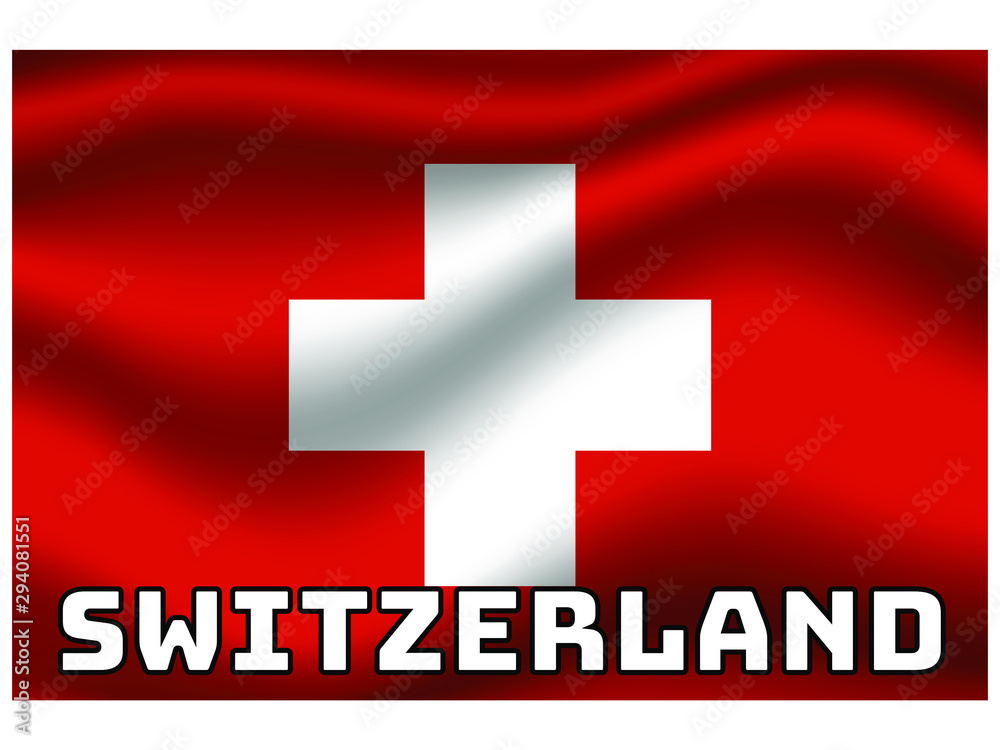 Switzerland Waving national flag with name of country, for background. original colors and proportion. Vector illustration symbol and element, from countries set Switzerland Waving national flag with name of country, for background. original colors and proportion. Vector illustration symbol and element, from countries set