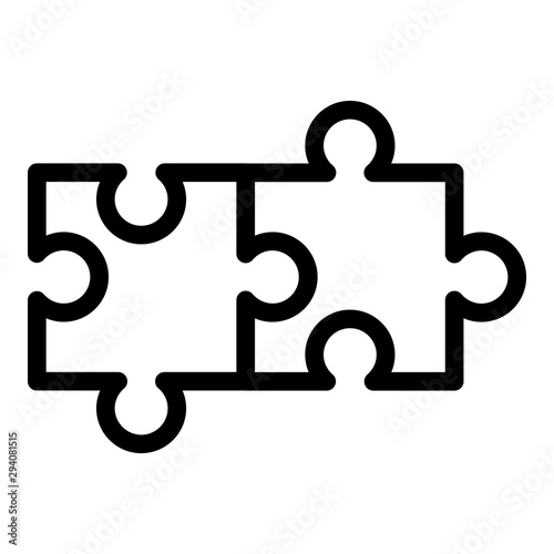 Two connected puzzles icon. Outline two connected puzzles vector icon for web design isolated on white background