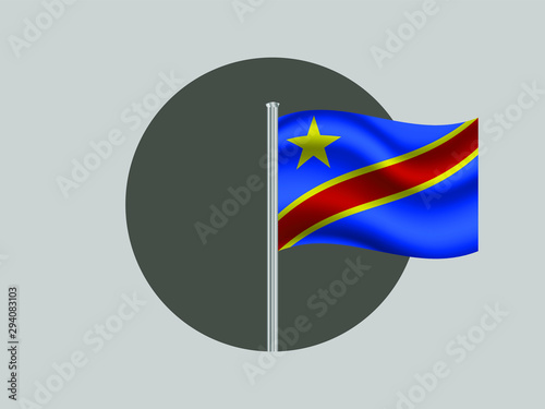 Democratic Republic Of The Congo Waving national flag on flagpole inside circle, isolated on gray background. original colors and proportion. Vector illustration, from countries flag set
