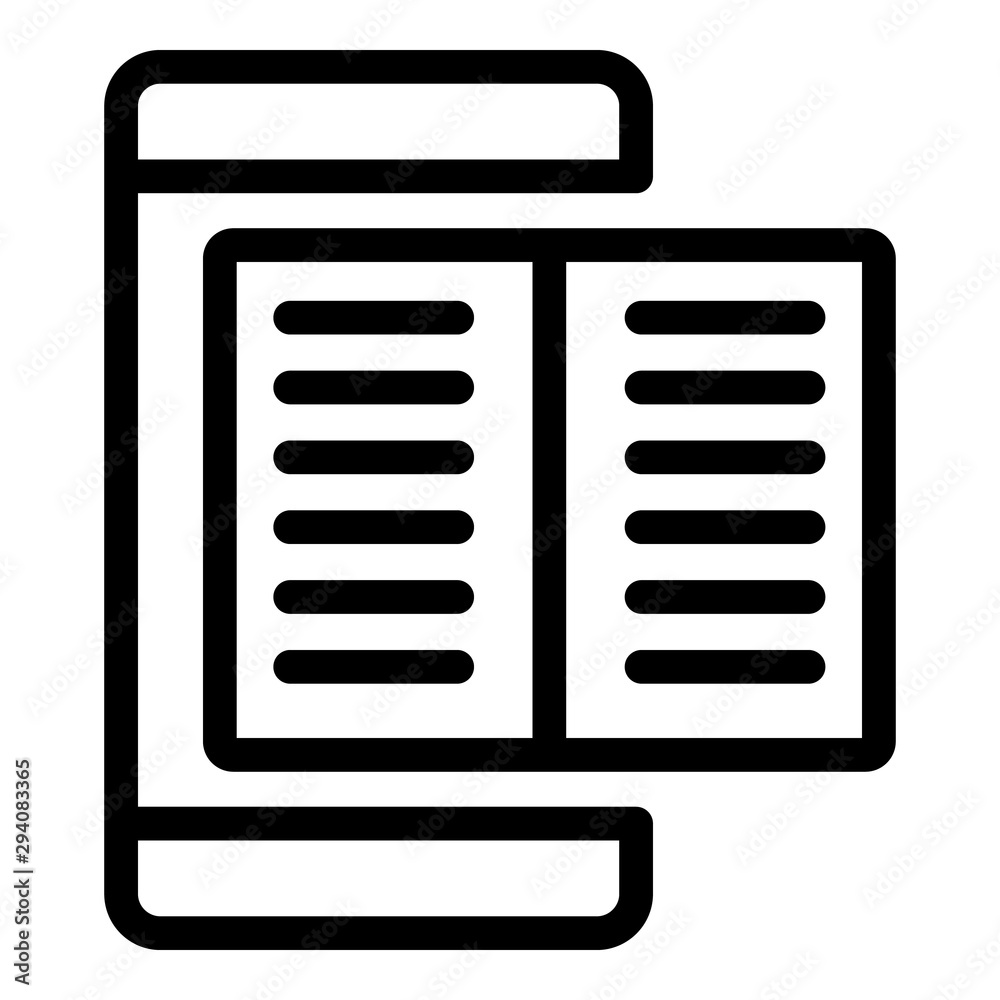 Open textbook on smartphone icon. Outline open textbook on smartphone vector icon for web design isolated on white background Open textbook on smartphone icon. Outline open textbook on smartphone vector icon for web design isolated on white background