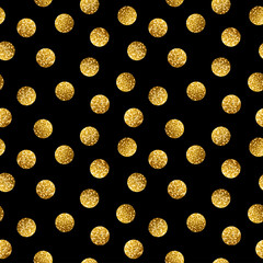 Canvas schilderij Glamour stijl patronen Gouden confetti stippen op zwart  © Oleksandra