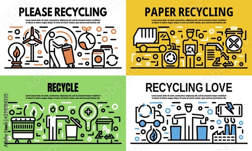 Recycling banner set. Outline set of recycling vector banner for web design