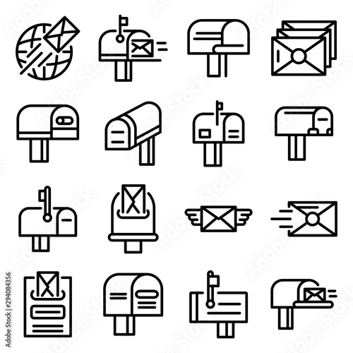 Mailbox icons set. Outline set of mailbox vector icons for web design isolated on white background