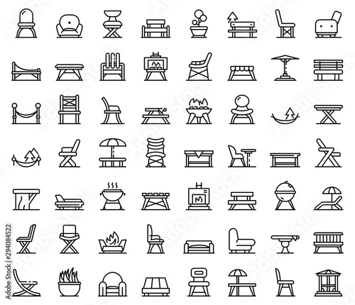Garden furniture icons set. Outline set of Garden furniture vector icons for web design isolated on white background