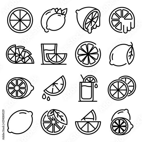 Lime icons set. Outline set of lime vector icons for web design isolated on white background