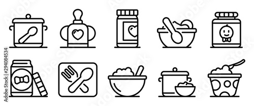 Baby kitchen icons set. Outline set of baby kitchen vector icons for web design isolated on white background