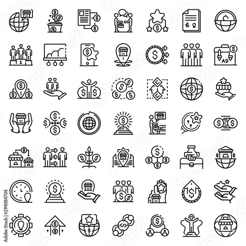 Franchise icons set. Outline set of franchise vector icons for web design isolated on white background