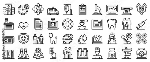 Family health clinic icons set. Outline set of family health clinic vector icons for web design isolated on white background