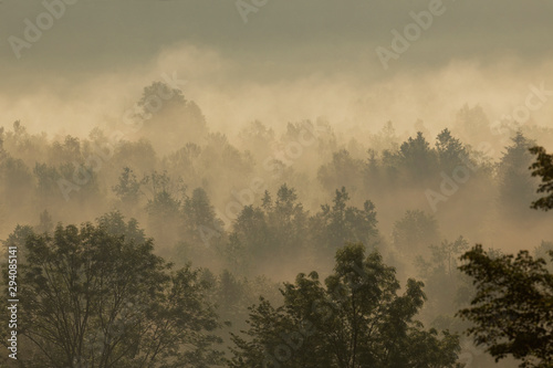 Sunrise with morning mist in mountains of Croatia © Goran