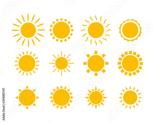 Sun set icons set isolated on white