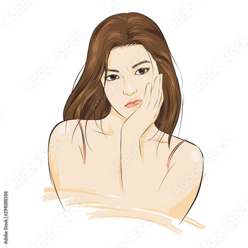 Cute young girl. Touchy girl not satisfied with something. vector illustration isolated cartoon hand drawn