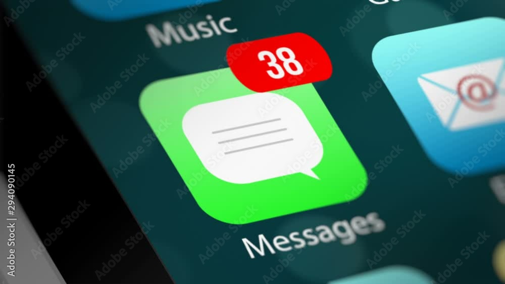 Message App Icon with Notifications and Incoming Massage Counter on Smart Phone Screen. New  Message Notification on Smart Phone Device. 