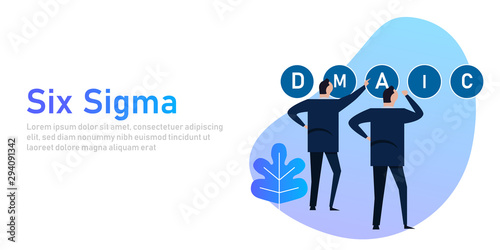Six sigma a concept of process business improvement through DMAIC strategy. Businessman working on.