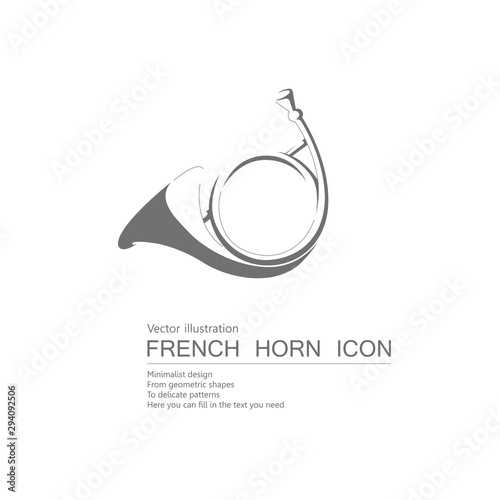 Vector drawn french horn. Isolated on white background.	