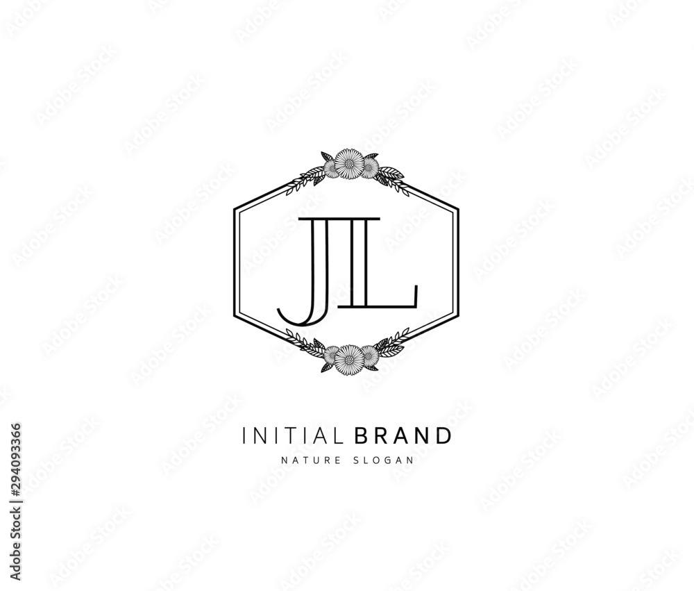 J L JL Beauty vector initial logo, handwriting logo of initial signature, wedding, fashion, jewerly, boutique, floral and botanical with creative template for any company or business.