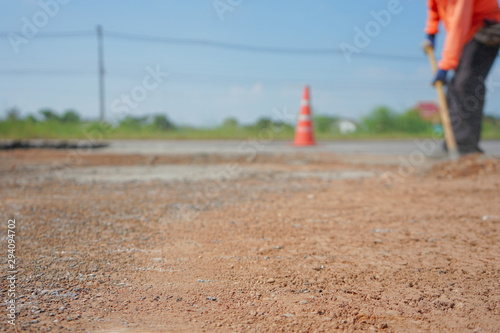 Repairing a damaged road To allow people to travel safely (blurred images)