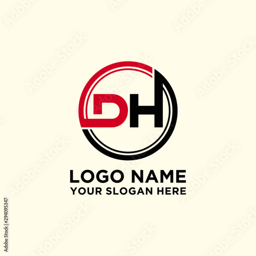 Circle logo with the letter DH inside. letters connecting with circles. Logo circle modern abstract