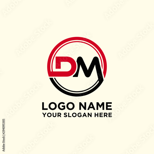 Circle logo with the letter DM inside. letters connecting with circles. Logo circle modern abstract
