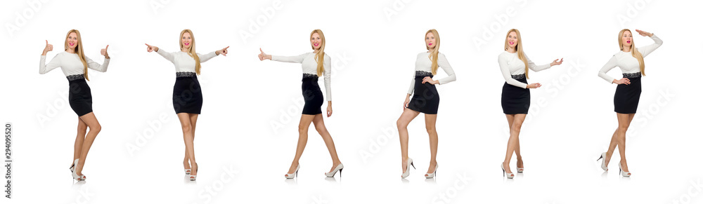 Pretty woman in black and white dress isolated on white Pretty woman in black and white dress isolated on white
