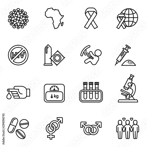 Medical HIV Aids Icons set. World Aids Day concept. Line style stock vector.
