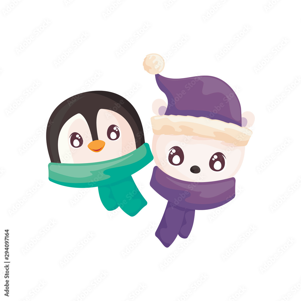 Fototapeta premium head of penguin and polar bear on white background