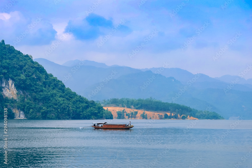 Beautiful landscape of lake in a countryside Vietnam. Royalty high quality stock image of nature landscape.