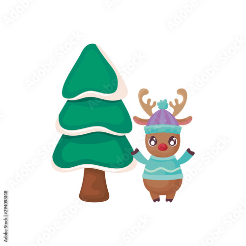 reindeer with christmas tree on white background