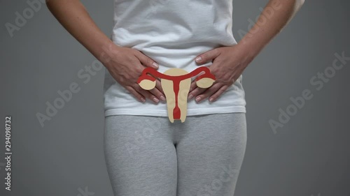 Ovaries sign on female body, painful feelings, inflammation or std prevention photo