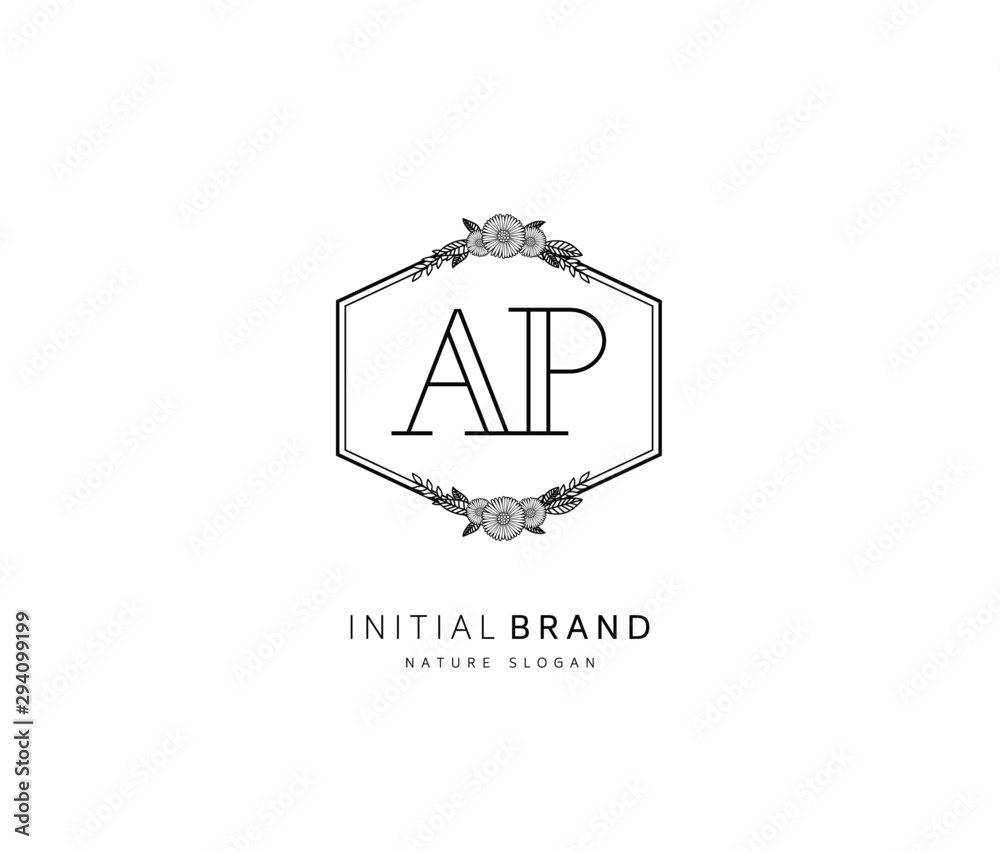A P AP Beauty vector initial logo, handwriting logo of initial signature, wedding, fashion, jewerly, boutique, floral and botanical with creative template for any company or business.