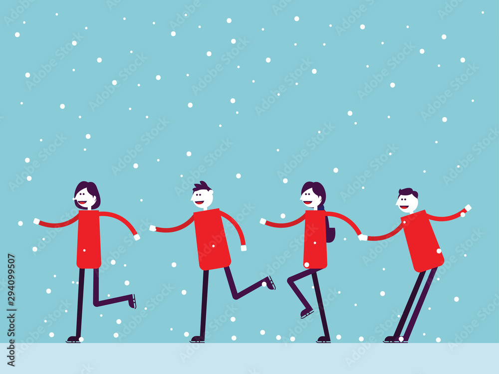 People skate together. Concept Christmas celebration vector, Holiday People skate together. Concept Christmas celebration vector, Holiday