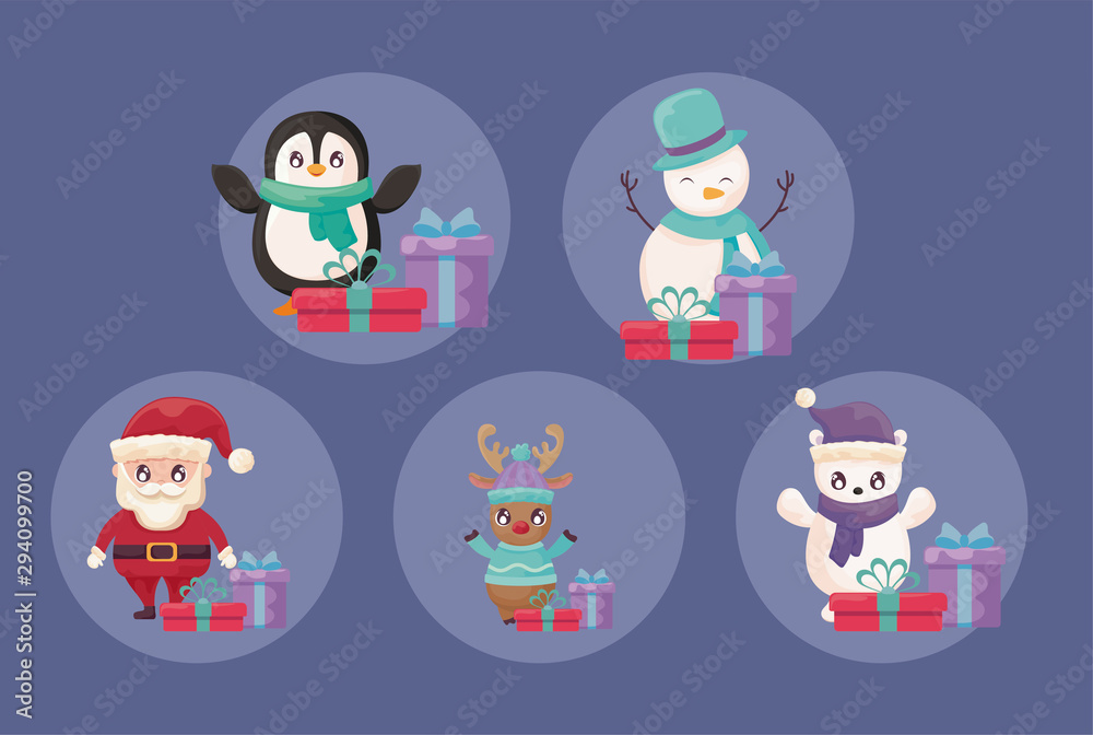 bundle of merry christmas with set icons bundle of merry christmas with set icons