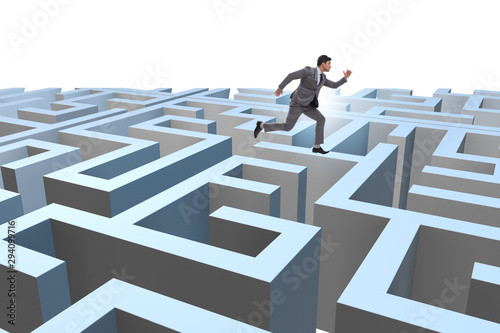 Businessman trying to escape from maze