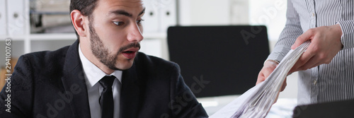 Canvas Print businessman have lot of work with documents. He rush have no time