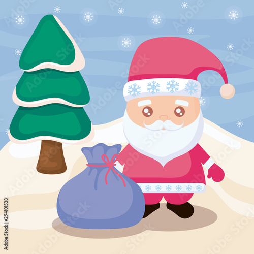 santa claus and winter landscape in the background