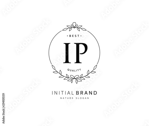 I P IP Beauty vector initial logo, handwriting logo of initial signature, wedding, fashion, jewerly, boutique, floral and botanical with creative template for any company or business
