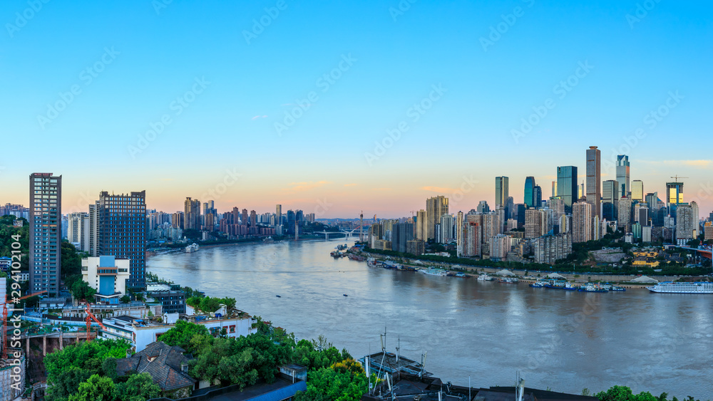 Modern metropolis skyline at sunrise,Chongqing,China,Chongqing panorama.