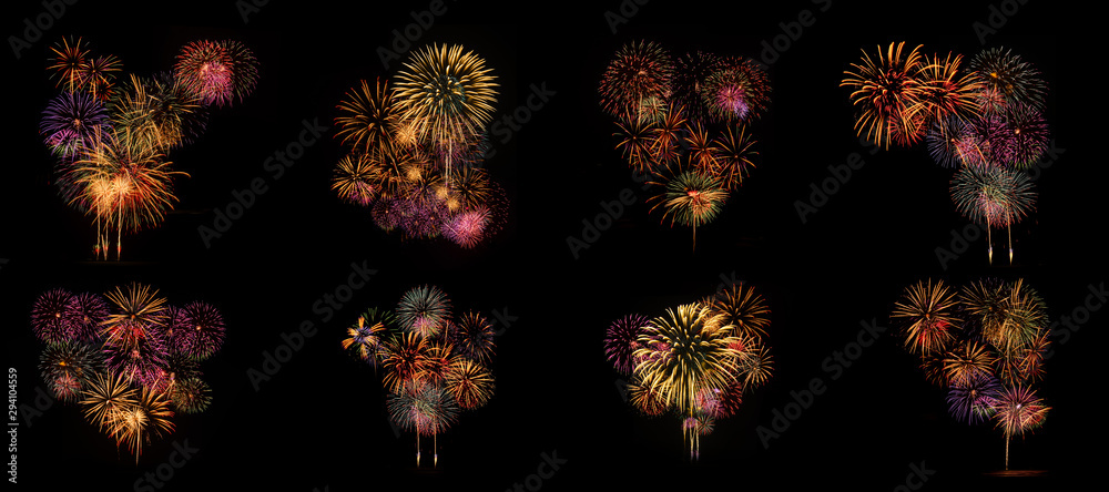 Multiple fireworks Collection set (high resolution) - obrazy, fototapety, plakaty 