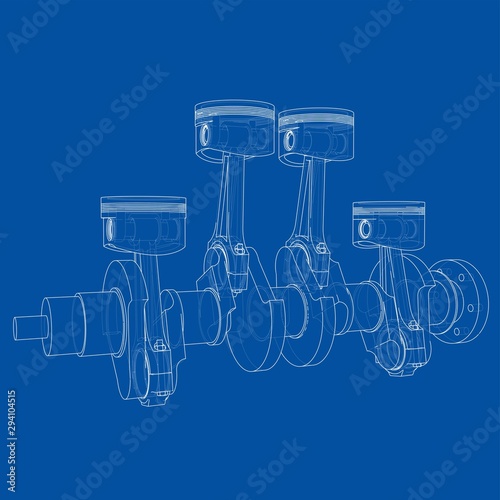 Engine pistons outline. Vector rendering of 3d