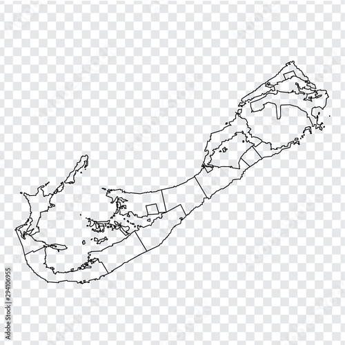 Blank map Bermuda. High quality map of  Bermuda with provinces on transparent background for your web site design, logo, app, UI. Stock vector.  EPS10. 