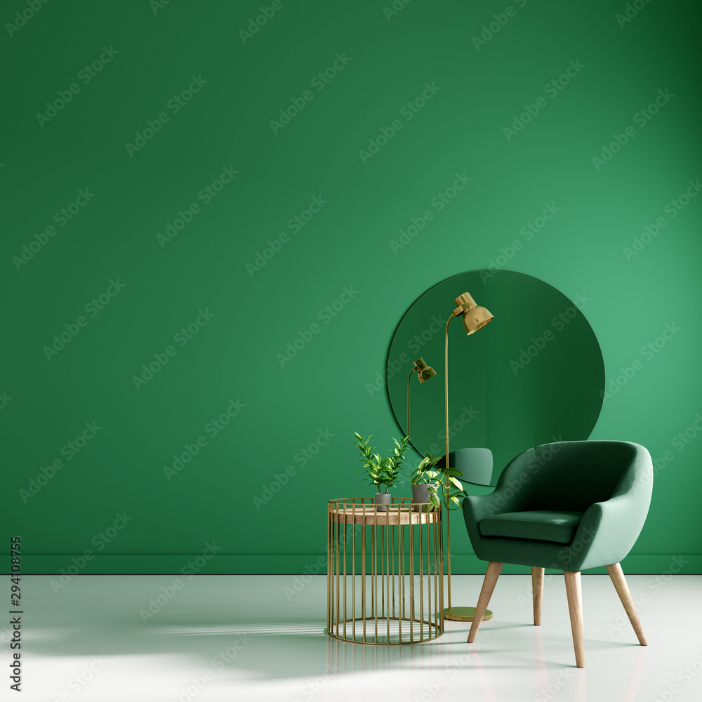 Green room interior design. 3d rendering  - obrazy, fototapety, plakaty 