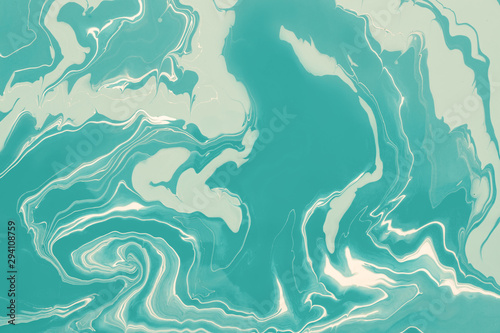 Pastel green fluid art. Abstract marble background or texture with Random Waves and Curls