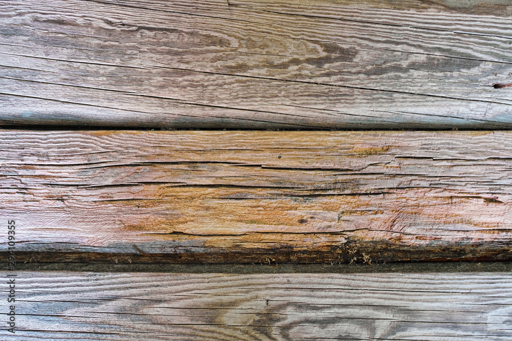 Naklejka premium .Background of several old wooden planks (boards without paint),detailed snapshot. Brown, ochre, grey, black.
