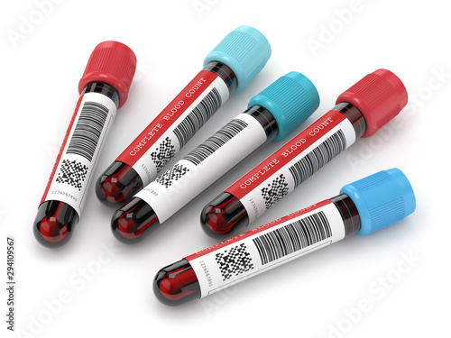 3d render of CBC blood tubes over white photo