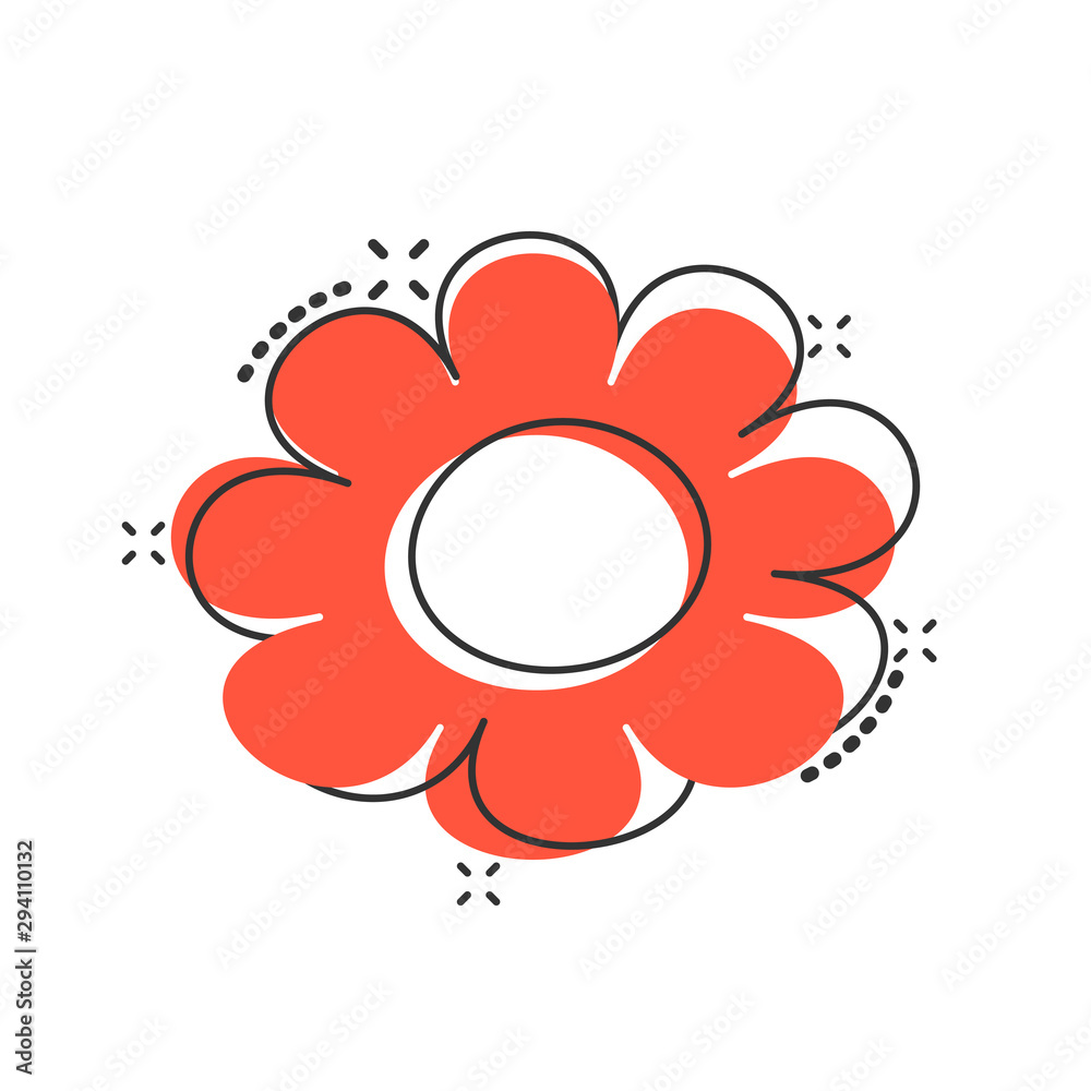 Vector cartoon chamomile flower icon in comic style. Daisy concept illustration pictogram. Camomile business splash effect concept.