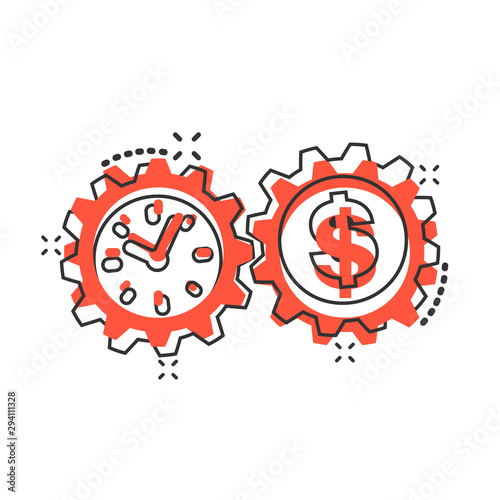 Vector cartoon business and finance management icon in comic style. Time is money concept illustration pictogram. Financial strategy business splash effect concept.