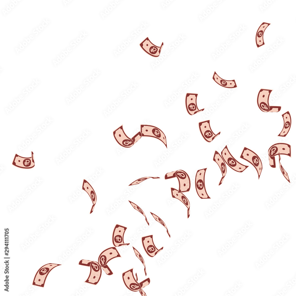 Russian ruble notes falling. Sparse RUB bills on w Russian ruble notes falling. Sparse RUB bills on w